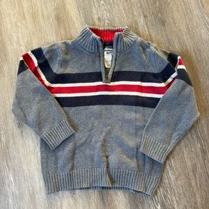 OshKosh B'gosh Gray and Red Striped Kid’s Zip-Up Sweater